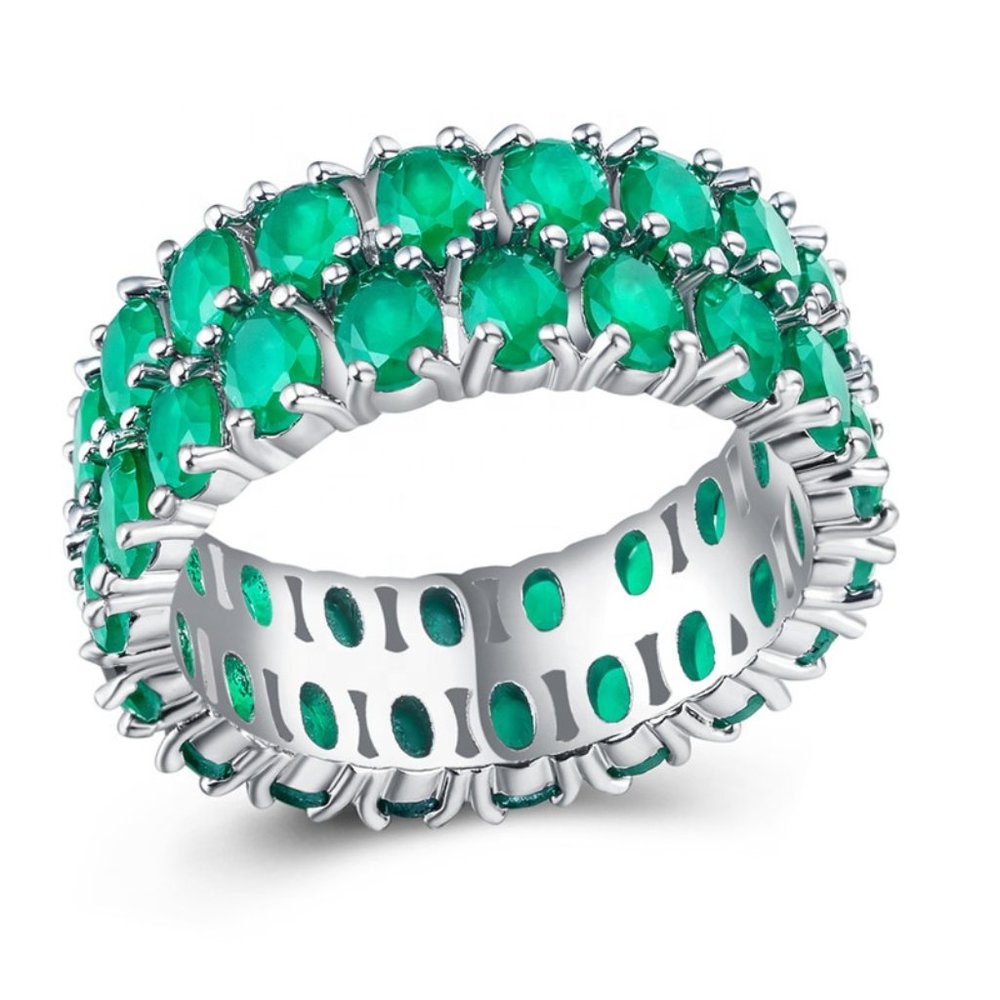 "Exclusive 925 Silver Plated Beautiful Green CZ Couples Ring, - Picture 2 of 3